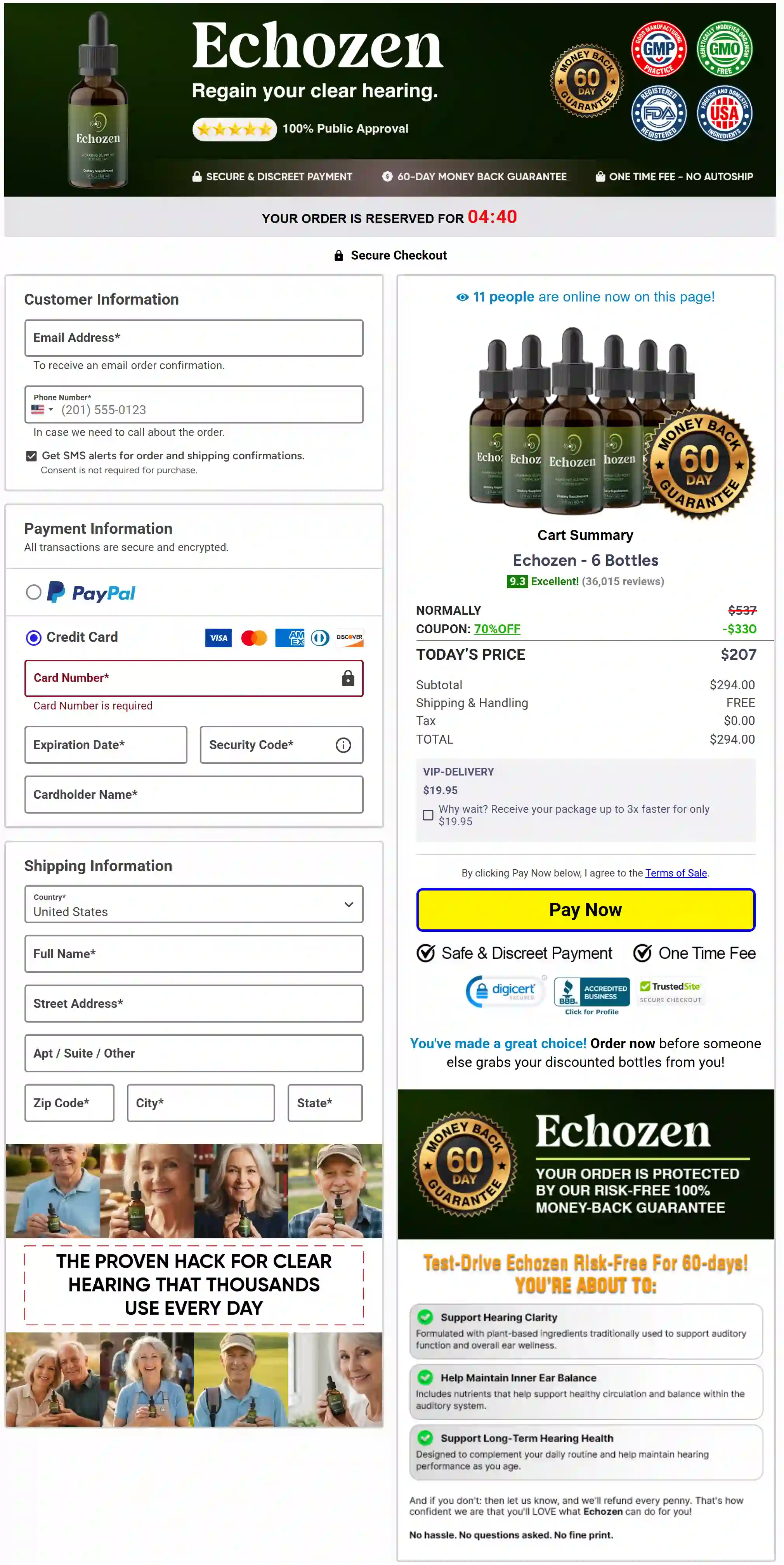 Echozen secure checkout page
